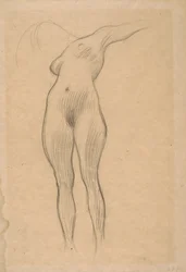 Zwevende vrouw met uitgestrekte arm (studie voor Medicijn), 1900-1901